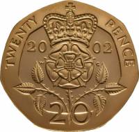 (№2002) Монета Великобритания 2002 год 20 Pence (Роза Тюдоров - Золото)